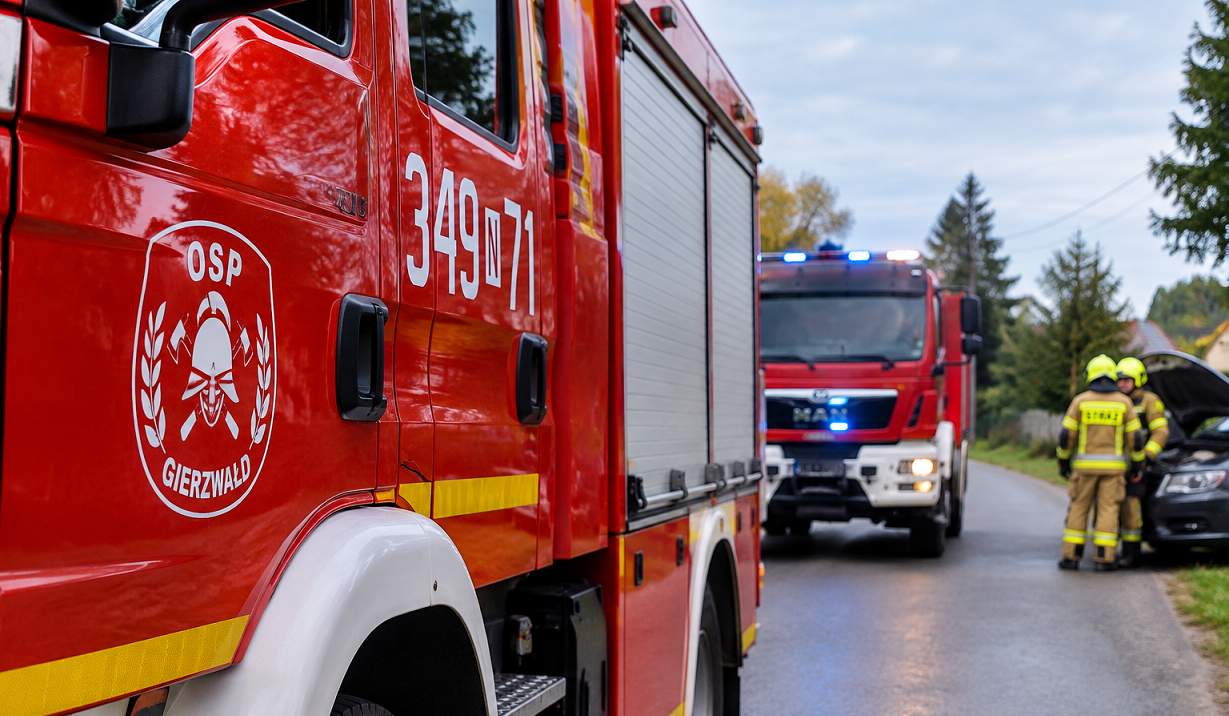 Zgłoszenie pożaru samochodu w Rychnowskiej Woli